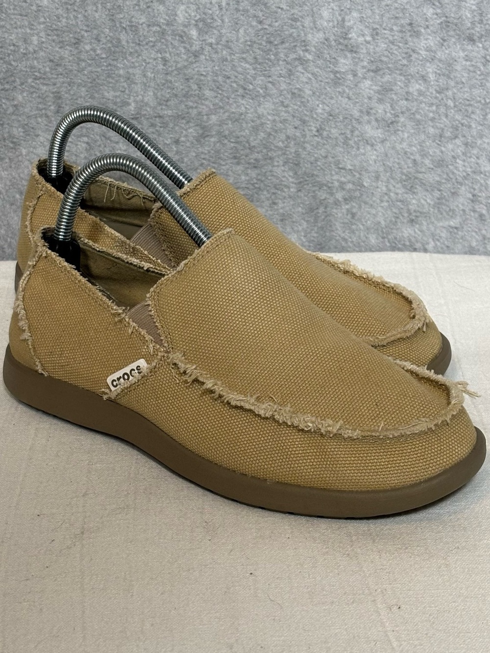 CROCS Santa Cruz Casual Slip-On Canvas Loafers-Khaki/Khaki-Men Size 7
